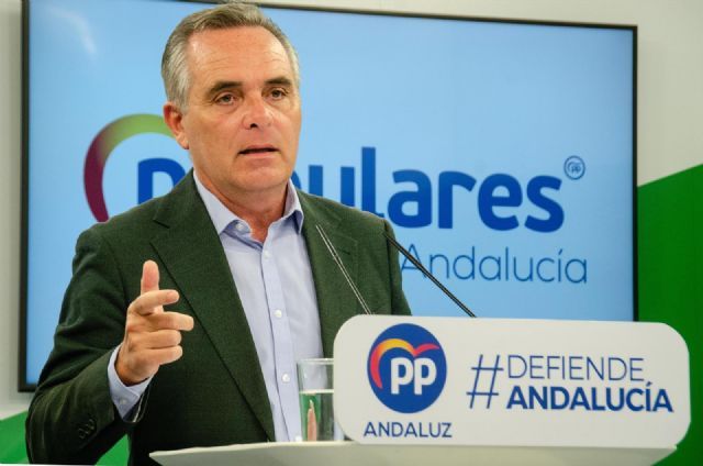 El portavoz de Fomento, Infraestructuras y Ordenacin del Territorio del PP en el Parlamento andaluz, Juan Bueno, en rueda de prensa