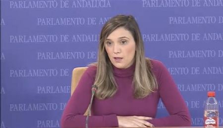 La portavoz adjunta del Grupo Socialista en el Parlamento andaluz, Mara Mrquez, en rueda de prensa este mircoles