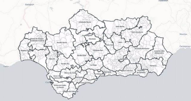 Mapa de Andaluca por distritos sanitarios en nivel 0 de alerta por Covid a 1 de diciembre de 2021