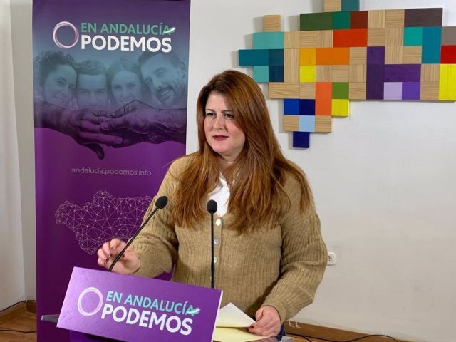 La coportavoz de Podemos Andaluca, Susana Serrano, en rueda de prensa