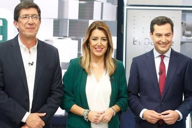 Juan Marn, Susana Daz y Juanma Moreno en un debate electoral previo a las autonmicas de 2018
