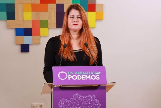 La coportavoz de Podemos Andaluca Susana Serrano, en rueda de prensa