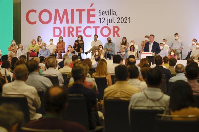 El candidato del PSOE-A a la Junta, Juan Espadas, interviene este lunes ante el Comit Director del PSOE-A celebrado en Sevilla