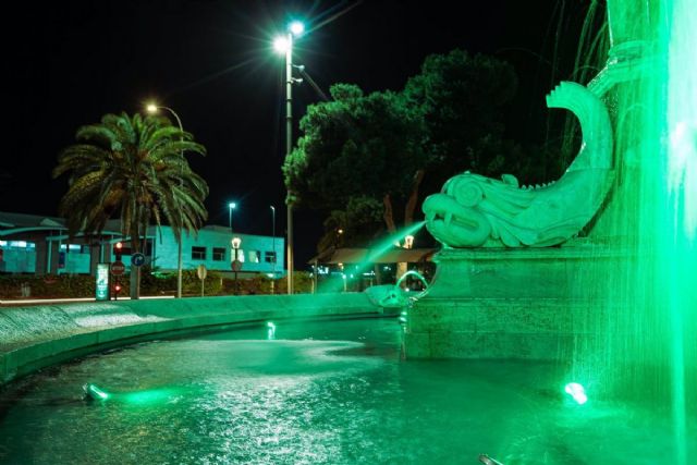 El Ayuntamiento de Almera ha iluminado de verde la ciudad para visibilizar el mes de la Artritis y la Espondiloartritis