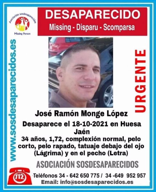 Cartel alertando de la desaparicin de Jos Ramn Monge Lpez