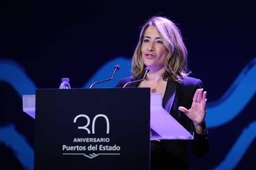La ministra de Transportes, Movilidad y Agenda Urbana, Raquel Snchez, durante su intervencin en el 30 aniversario de Puertos del Estado