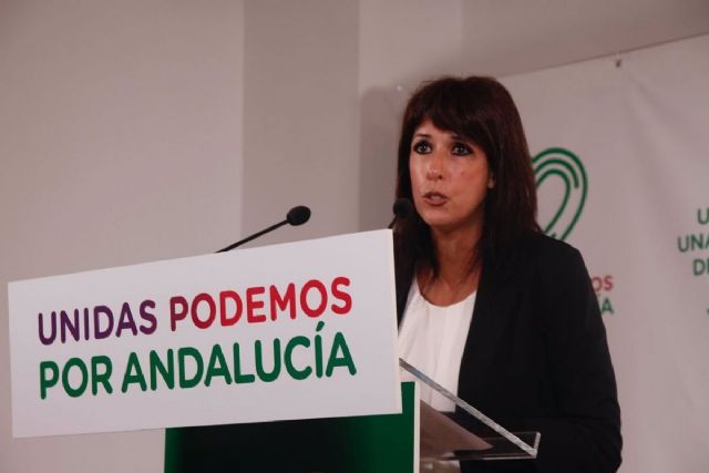 La secretaria general de Podemos Andaluca y coportavoz de Unidas Podemos, Martina Velarde, este lunes en rueda de prensa